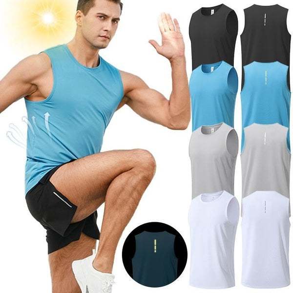 YIMEIS with Reflective Men's Quick Dry Breathable Sports jerseys Fit Moisture Wicking Active Athletic Performance Tank Top Stretch Ultra-Soft Breatha