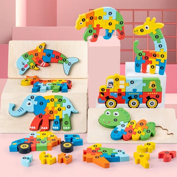 Nouveau Montessori Puzzle En Bois Dessin Animé Animal Qualité Épaissir 3D Jigsaw Puzzle Éducatif Dinosaure Jouets pour Enfants Tout-Petits 2 3 4 5 An