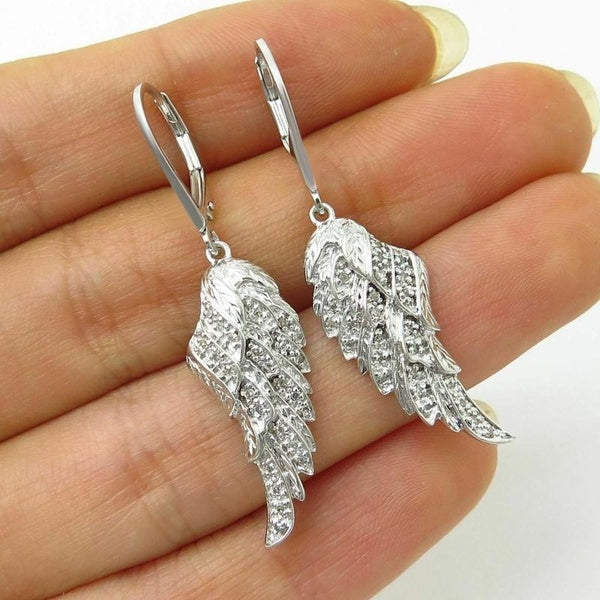 Boucles d'oreilles ailes d'ange en zircone cubique, Design créatif, pendantes pour femmes, bijoux de personnalité décontractés au quotidien
