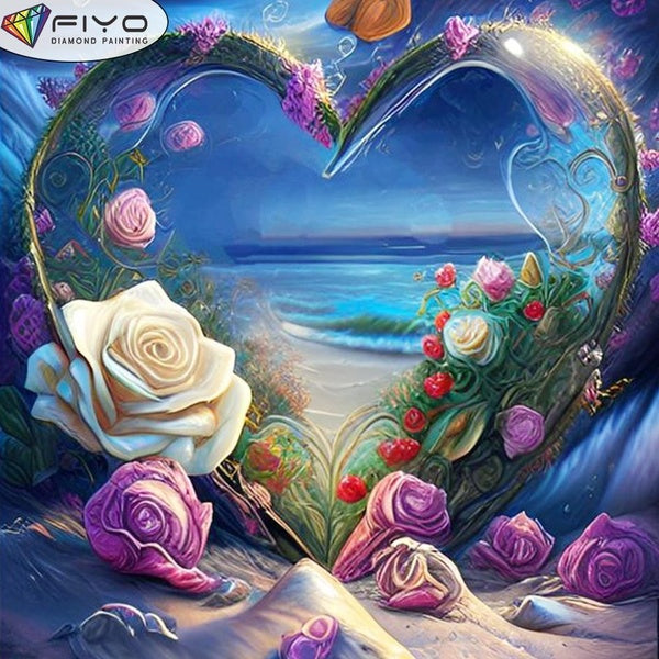 FIYO DIY 5D Love Heart Diamond Painting Full Drill with Number Kits Home and Kitchen Fashion Mosaic Diamond Painting Canvas Wall Decoration Gift Craf