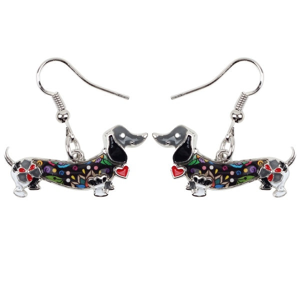 Émail Alliage Floral Teckel Chien Boucles D'oreilles Balancent Drop Animaux Animal Cadeau Charme Bijoux pour Femmes Adolescents À La Mode Décoration