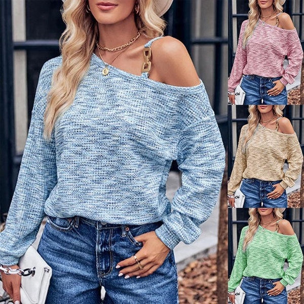 Women's Fashion Casual Off Shoulder Blouses Autumn Winter Long Sleeve T-shirts Ladies Loose Blouses Tops