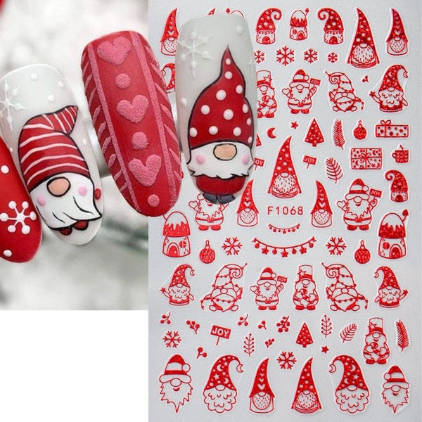 Nail Art Decoration 3D Santa Claus Christmas Tree Nail Stickers Red Deer Penguin Snowflake Pine Leaf New Year Art Slider Kawaii DIY Manicure Decal De