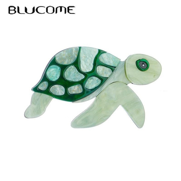 Blucome Green Turtle Shape Brooch for Woman Acrylic Material New Trends Trendy Design Handmade Cute on Bag Clothes Accessories Matron Inn