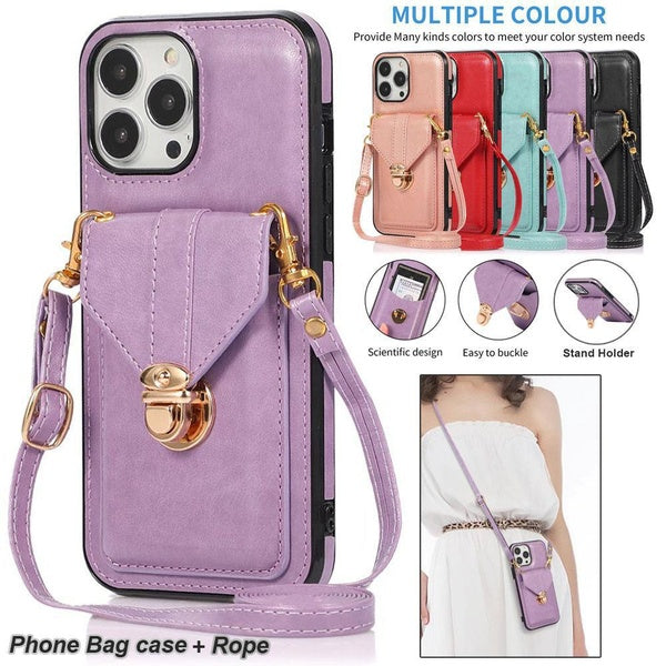 Étui portefeuille de luxe en cuir PU porte-carte avec lanière pour iPhone 14 Pro Max 14Plus 13 Pro Max 13 Pro 13 12 Pro Max 11 Pro Max XS Max XR X 8