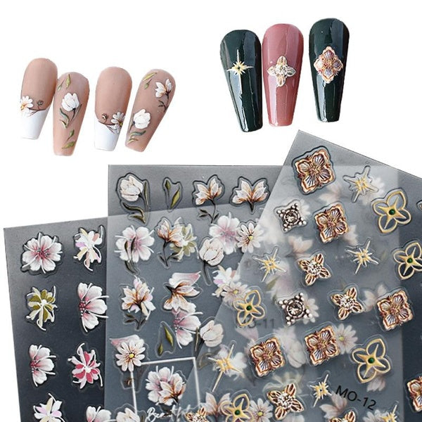 3D Nail Stickers Floral Transfer Decals Slider Nail Art Decoration