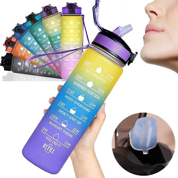 (1 Pc) Bouteille d'eau de grande capacité TimeMarker Sport Bouteille d'eau Paille Bounce Couvercle Étanche Bouteilles à boire Voyage en plein air Gym