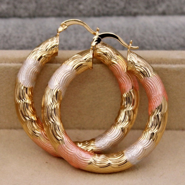 Crude Tube Swirl Multilayer Circle 3-Color Plated Earrings