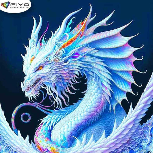 FIYO White Dragon Diamond Painting Kits For Adults DIY 5D Diamond Mosaic Diamond Painting Home and Kitchen Fashion Canvas Pictures Wall Decoration Gi