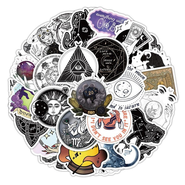 10-52pcs New Astrology Stickers Vintage Aesthetic Magic Stickers Zodiac Celestial Stickers graffiti Stickers for DIY Luggage Laptop Skateboard Motorc