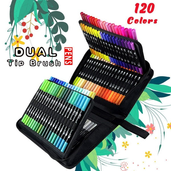 120 Dual Tip Colouring Pens Brush Pens Felt Tip Pens for Adults & Pens Colourin