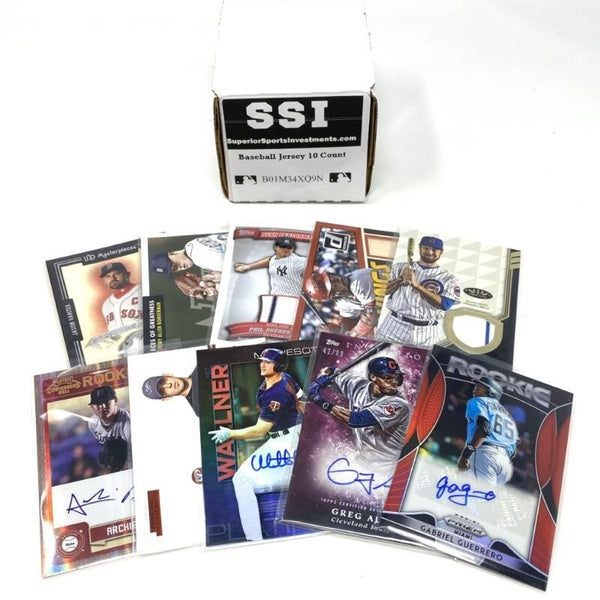 Baseball Card Relic Jersey Collector Box Lot avec 10 jeux utilisés Relic-Jersey et cartes autographes