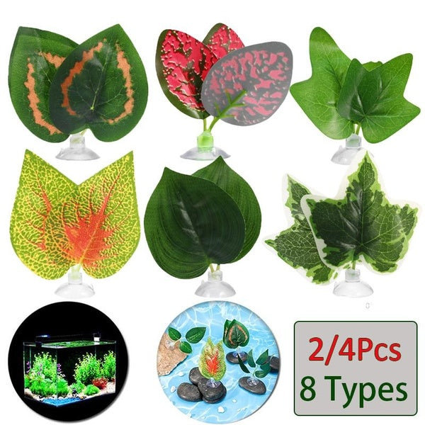 2-4 pièces tapis de feuilles de poisson Betta avec ventouse peau de poisson lit Habitat feuille hamac réservoir de poisson feuille artificielle Aquar