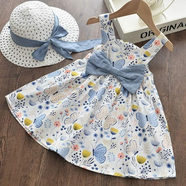 Toddler Baby Cute Bow Girl Dress Flower Princess Infant Girls Sleevless Party Costumes Newborn Lovely Clothes with Hat