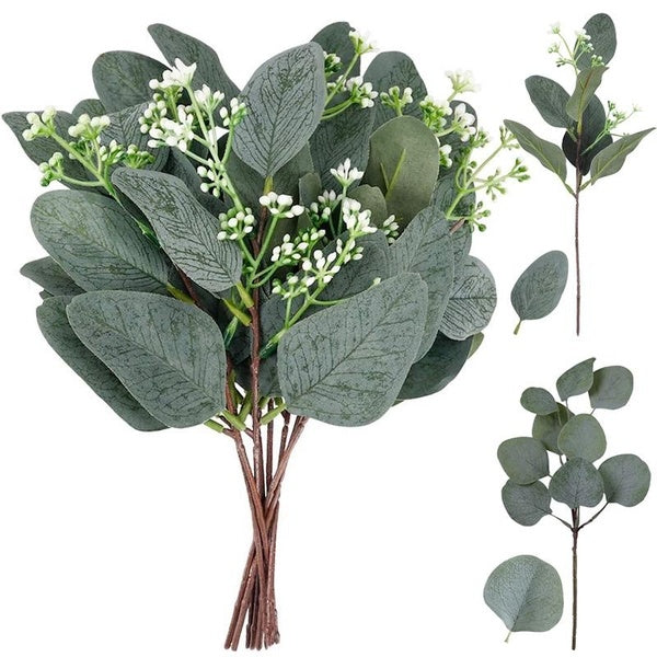 1-2-5-8-10-20PCS Artificial Flower Eucalyptus Stems,Fake Plant Simulation Eucalyptus Stems Vase Flowers,Holiday Wedding Decoration Home Decoration