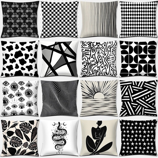 Black and white Modern Geometric throw pillows Series Pillow Gift Home Office Decoration Pillow Bedroom Sofa Car Cushion Cover (45cm * 45cm)