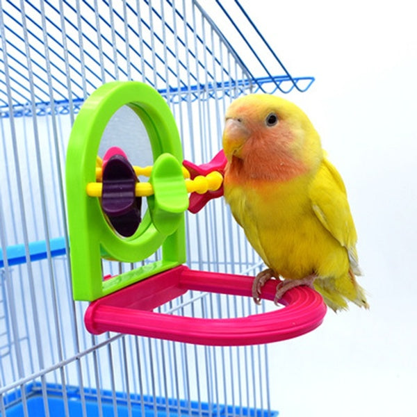 1pc Bird Chew Toy Parrot Chew Fun Mirror Stand Pole Cockatiel Cage Swing Toy Hanging Swings Cage Bird Supplies