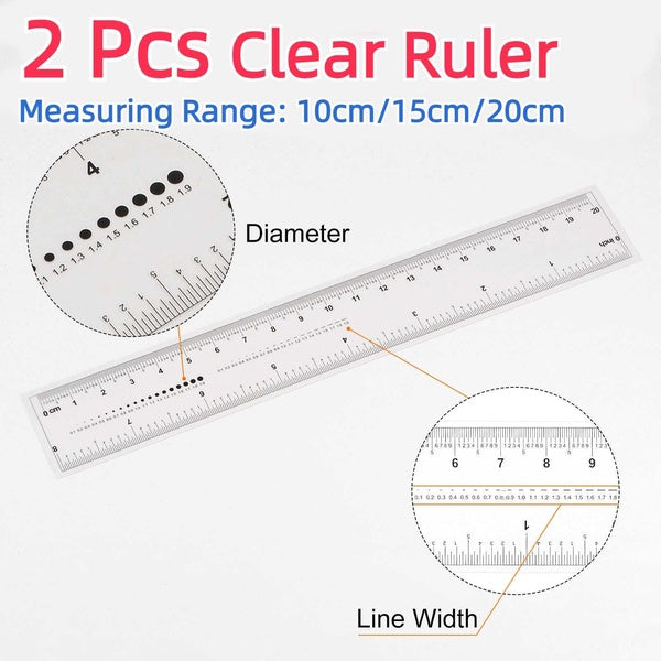 2Pcs Clear Ruler Plastic Ruler Metric & English Scale Ruler For Architect-Construction-Geometry-Math-Furniture