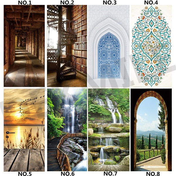 Paysage Porte Autocollants Décor À La Maison Plage Escalier Livres Papier Peint 3D Vinyle Amovible Décorations Murales Salon Decal Étanche Murale Aff