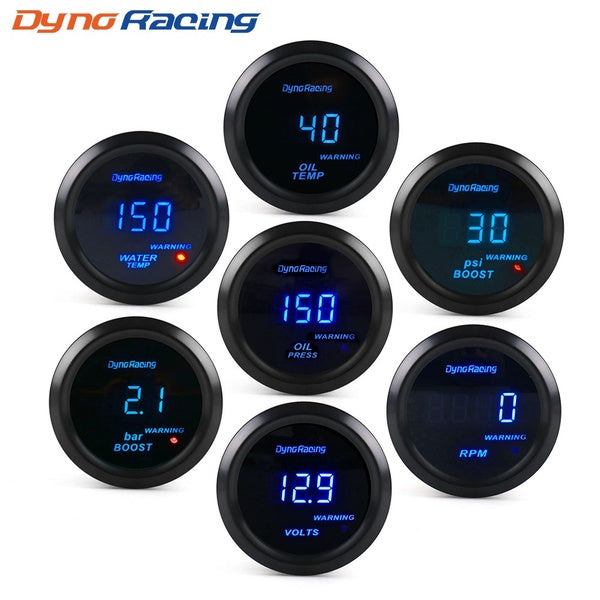 Dynoracing 2" 52mm Car Digital Turbo Boost Gauge PSI BAR Water Temp Oil Temp Oil Pressure Gauge Voltmeter Tachometer Rpm gauge