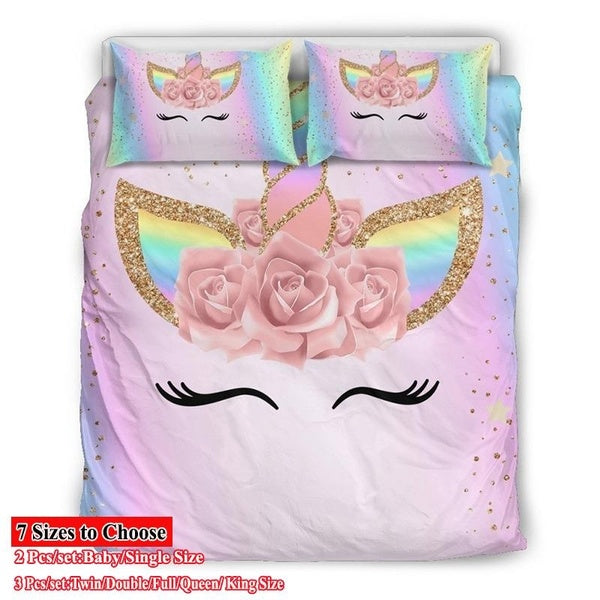 3D Printed Unicorn Rainbow Bedding Sets Duvet Cover Set Baby-Single-Twin-Double-Full-Queen-UK King-AU King-US King Size(Quantity: 2-3Pcs)NO FILLER