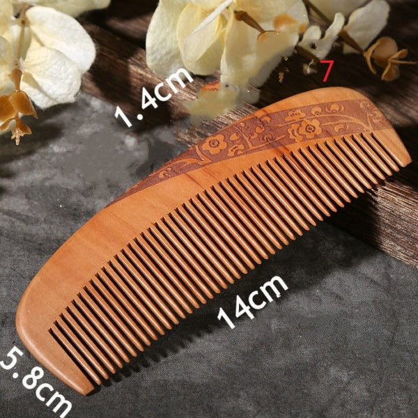 1 Pcs Natural Peach Wood Comb Close Teeth Anti-static Head Massage Beard Hair Care Wooden Tools Beauty Accessories Matron Inn