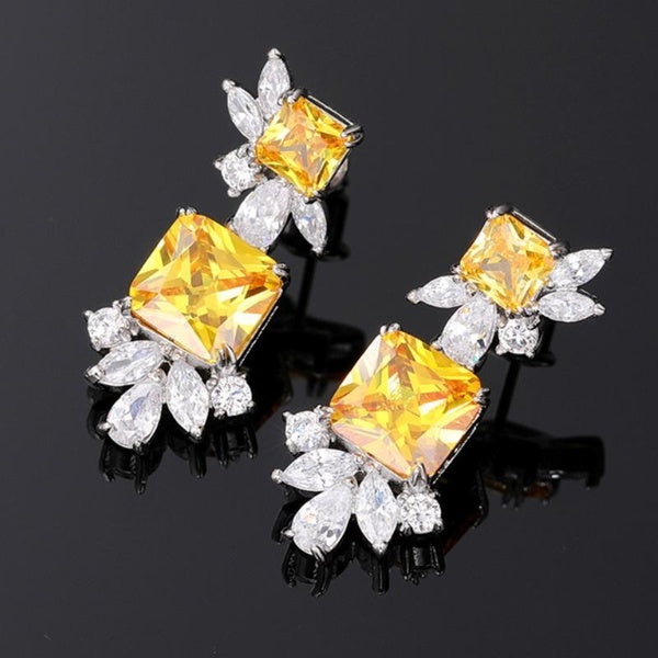 1 Pair 925 Sterling Silver Citrine Crystal Gemstone Drop Earrings for Women Bridal Wedding Earrings Accessories Matron Inn