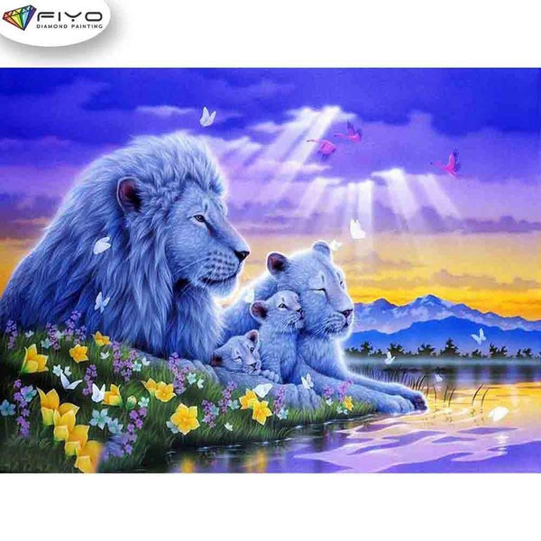 FIYO White Lion Diamond Painting Kits For Adults DIY 5D Diamond Mosaic Diamond Painting Home and Kitchen Fashion Canvas Pictures Wall Decoration Gift