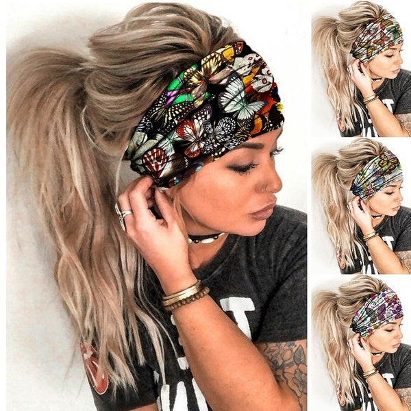 2020 Hot New Women Fashion Print Yoga Workout Élastique Headwraps Bande De Cheveux