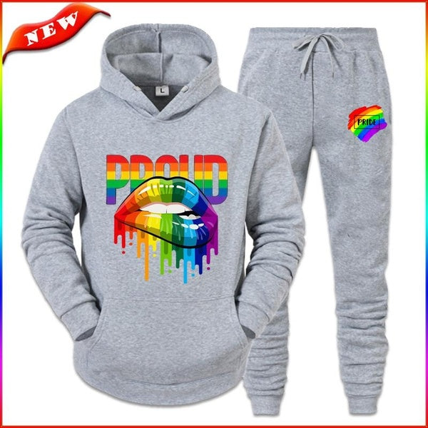 Autumn Winter Women's Fashion Hoodie Suits Funny LGBT Pride Sweatshirts+ Long Pants Sets Hooded Tracksuit 2 Piece Outfits Outdoor Sportswear