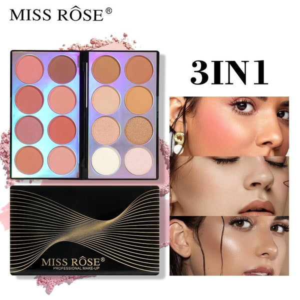 Miss Rose 16 Colours Matte Blush & Contour Palette Makeup Face Mineral Highlighting Highlighter Pearlescent Eyeshadow Palette Cosmetic
