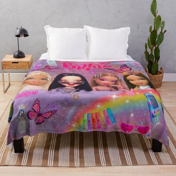 Y2k Bratz Collage Throw Blanket Flannel Super Blanket