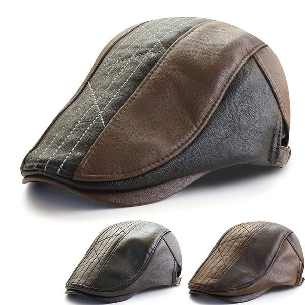 Hommes cuir bérets chapeaux Vintage Gentleman casquettes plates gavroche Boinas Para Hombre lierre chapeau irlandais extérieur réglable pilote chapea