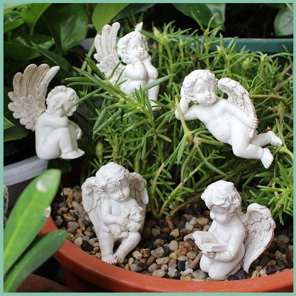 5 Pcs Decorative Angel Garden Stakes Miniature Resin Jupiter Angel Figurine Sculpture Small Memorial Statue for Potted Plants Fairy Garden Accessorie