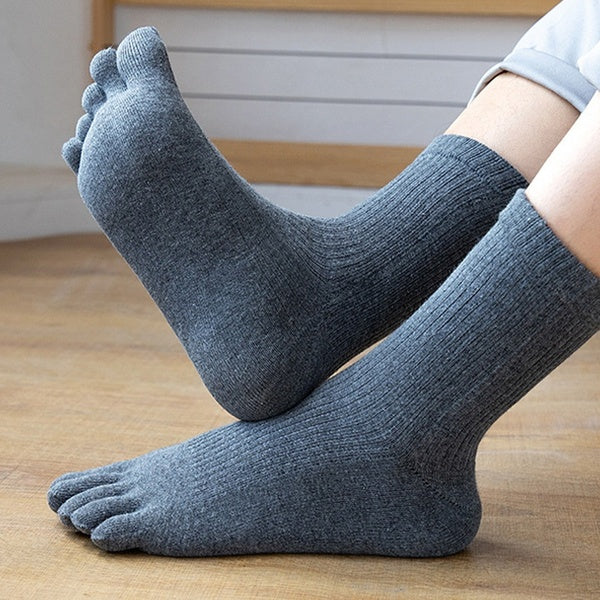 1-2-3-4 Pairs Men Cotton Toe Socks Five Finger Thick Spring Warm Crew Socks for Athletic Running Toe Socks for Running, Travel, Trekking,Cycling, Hi
