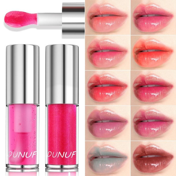 DUNUF 10 Color Moisturizing Hydrating Liquid Lip Oil Nourishing Conditioning Lip Balm Tinted Shine Colour Care Makeup Cosmetic