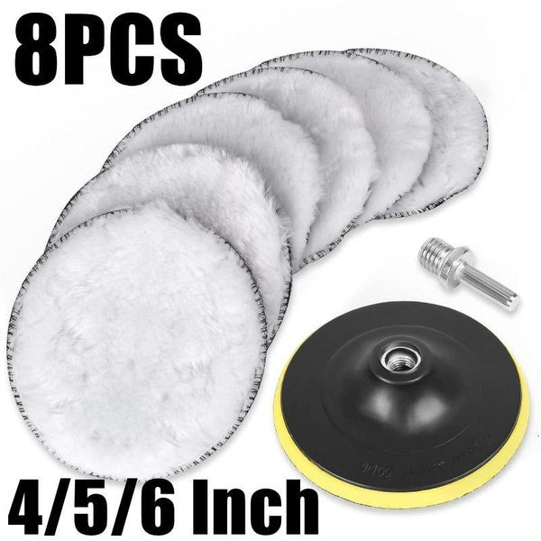 8 Pcs Wool Polishing Buffing Pad Set, 4-5-6 Inch Synthetic Polisher Wheel with M10-M14 Thread Backing Plate and Drill Adapter for Car Polishing, Buff