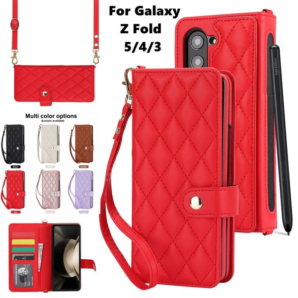 Étui de téléphone pour Samsung Galaxy Z Fold 5 Fold 4 Fold 3 5G, la conception de la fente pour stylo, la conception du sac pour cartes, pour Samsung