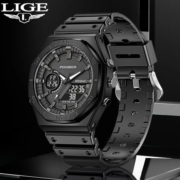2023 LIGE FOXBOX Top Marque De Luxe Hommes Montres Étanche Double Affichage Montre-Bracelet LED Réveil Montre pour Hommes Montre De Sport Cadeau De N