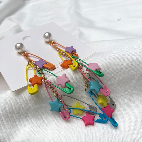 Harajuku Style Sweet Girl Creative Candy Color Pin Star Cute Tassels Earrings Ear Stud