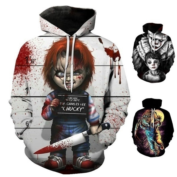Latest Halloween Chucky Doll Movie Kids Game Horror Cool Design 3d Print Casual Hoodie Men's Casual Pullover Sweatshirt Plus