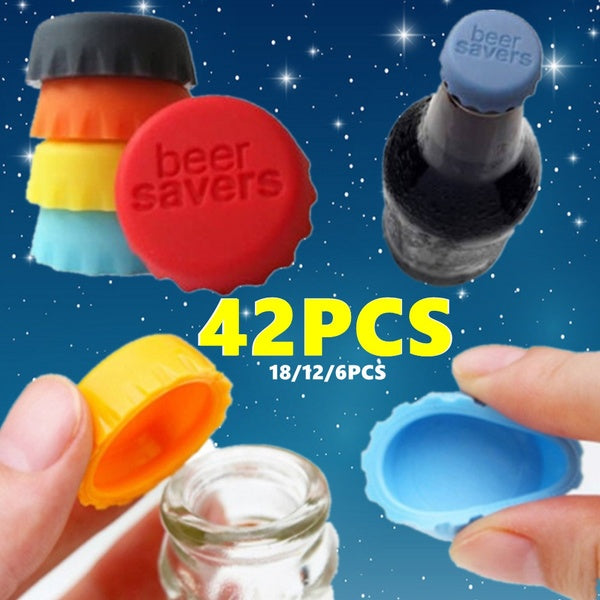 42-18-12-6 Pcs Reusable Mix-colored Silicone Beer Bottle Cap 2.8cm Wine Stopper Vinegar Soy Corktail Lid Bottle Cover Good Seal Kitchen Gadgets