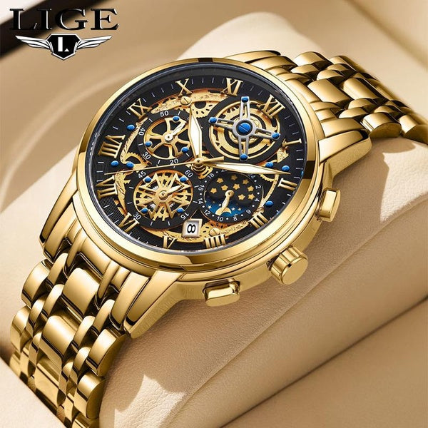 LIGE montre pour hommes haut de gamme chronographe de luxe montre à Quartz étanche montre de sport Design de mode Relogio Masculino