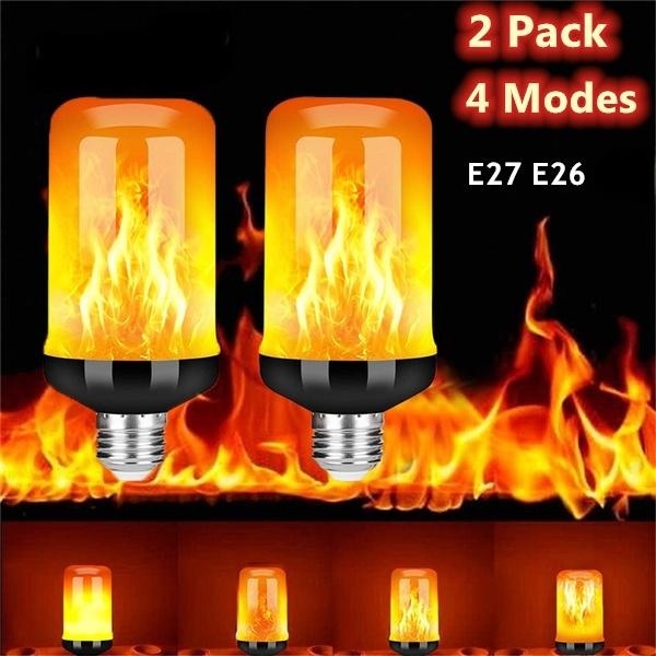 1-2Pack E27 LED Flame Effect Light Bulbs 4 Modes Flickering Fire Light Bulbs Lighting Atmosphere Decoration Lights