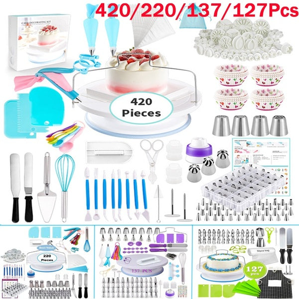 127-137-220-420Pcs Multi-function Cake Decorating Kit Cake Tools Turntable Set Dessert Baking Accessories Cream Pastry Supplies
