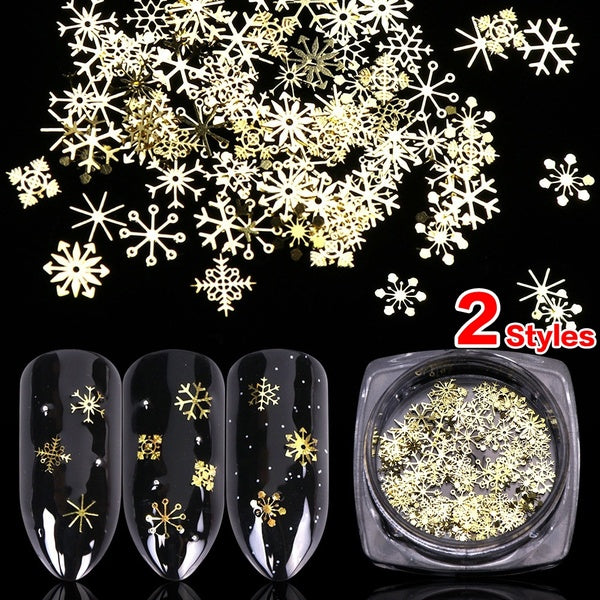 2 Styles New Gold Snowflakes Bells Stars Christmas Trinkets Nail Sequins Nail Art Decor
