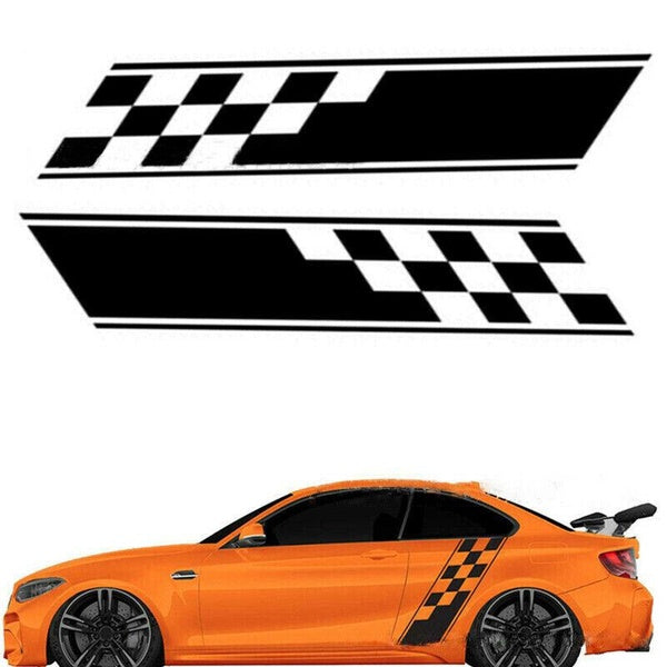 1Pair Racing Plaid Hood Side Door Fender Stripes Decal Stickers for Car Truck SUV