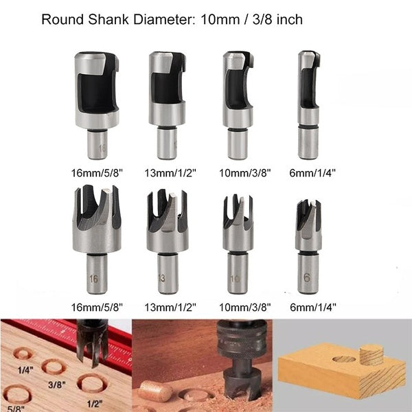8pcs 1-4 "3-8" 1-2 "5-8" Baril Cork Tenon Hole Saw Tool de coupe Ensemble de forets à bois en acier à haute teneur en carbone