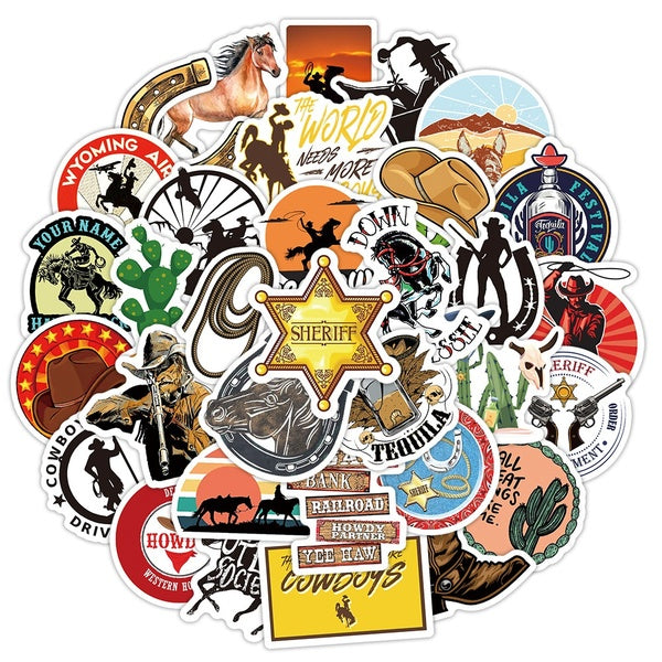 10-50pcs Western Cowboys Sticker Graffiti Sticker Decorative Water Cup Mobile Phone Notebook Suitcase Computer Guitar Skateboard Helmet Car Kids Gift