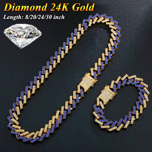 Iced Out Cuban Link Chain Necklace Chain Hip Hop Jewelry Choker Gold Silver Chain for Men Rapper Necklaces Bracelet 8-30 Inch